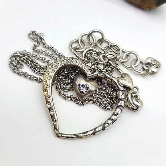 Brighton Retired "GLITTER HEART" Brushed Silver Heart Pend w Heart Center! - Picture 9 of 11